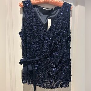 BNWT navy sequins top Tahari sz L